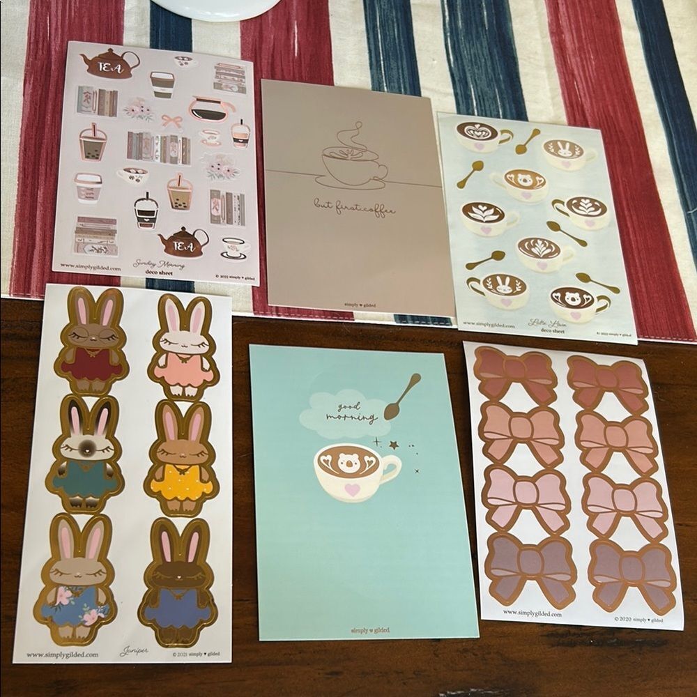 Simply Gilded Cute Sticker Set with Bunnies and Tea /Coffee Theme